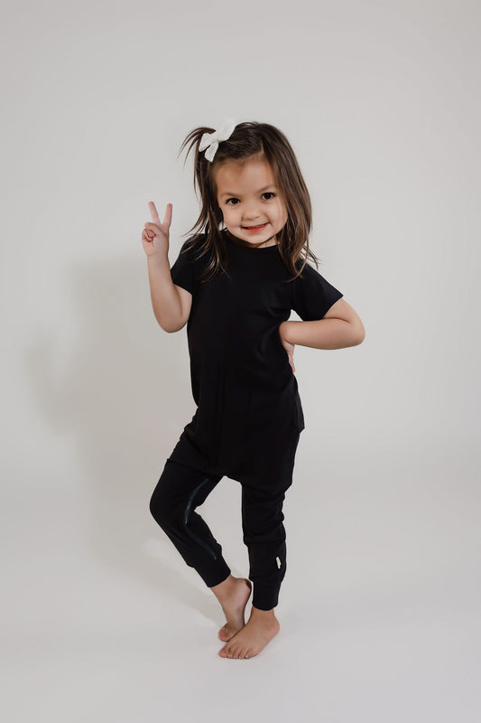 Black Bamboo Lyocell Zip Romper - Zipease