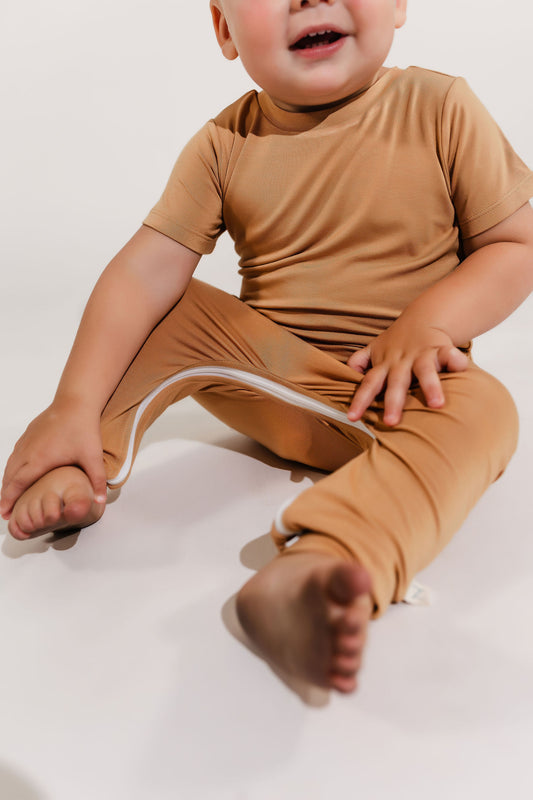 Camel Bamboo Lyocell Zip Romper - Zipease