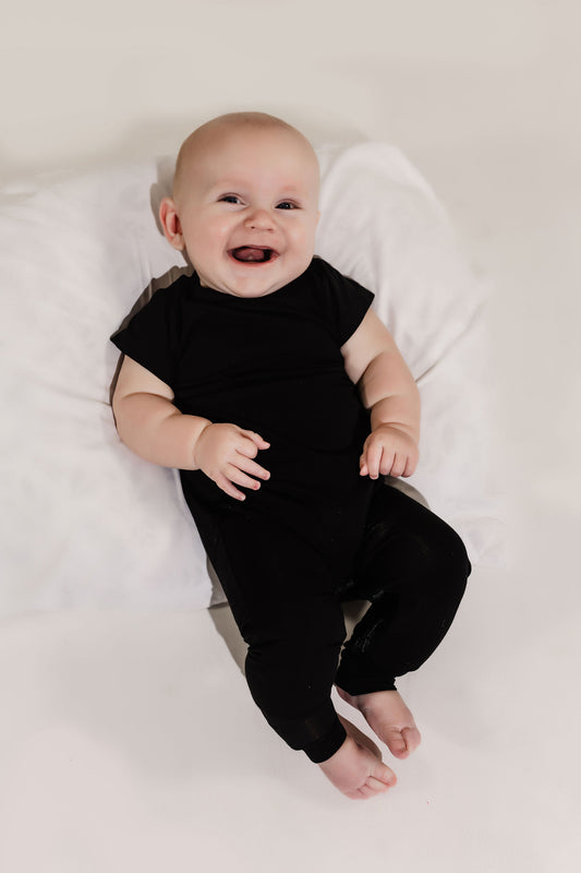 Black Bamboo Lyocell Zip Romper - Zipease