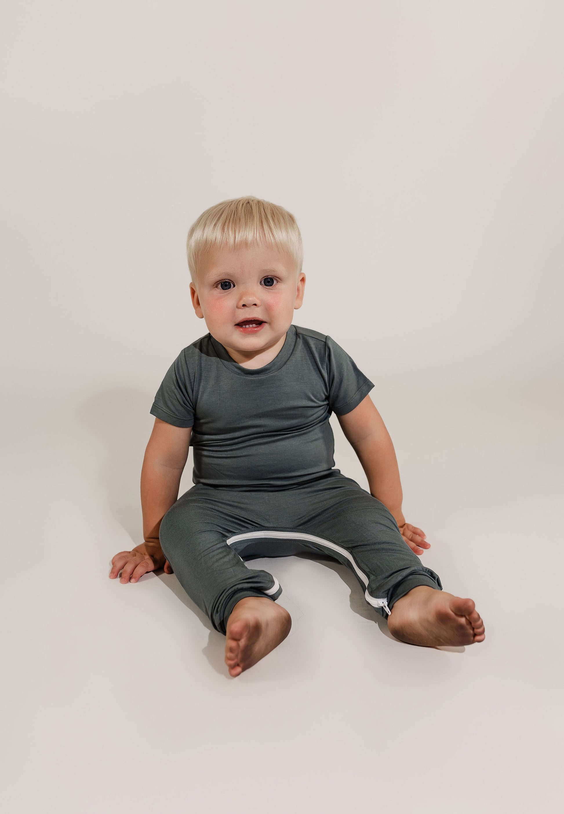 Deep Teal Bamboo Lyocell Zip Romper - Zipease