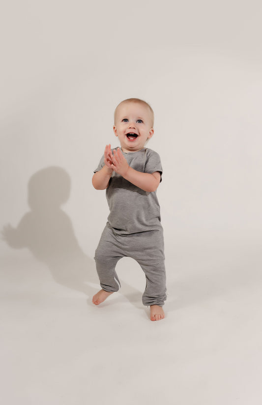 Grey Bamboo Lyocell Zip Romper - Zipease