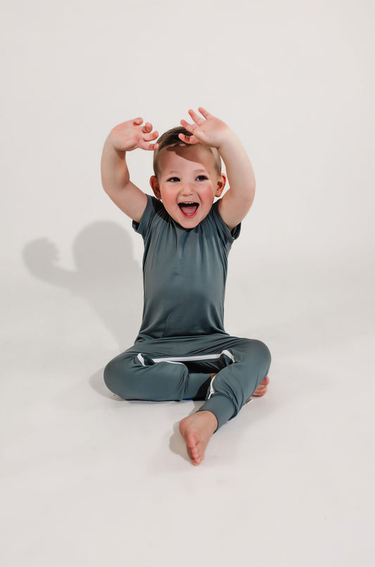 Deep Teal Bamboo Lyocell Zip Romper - Zipease