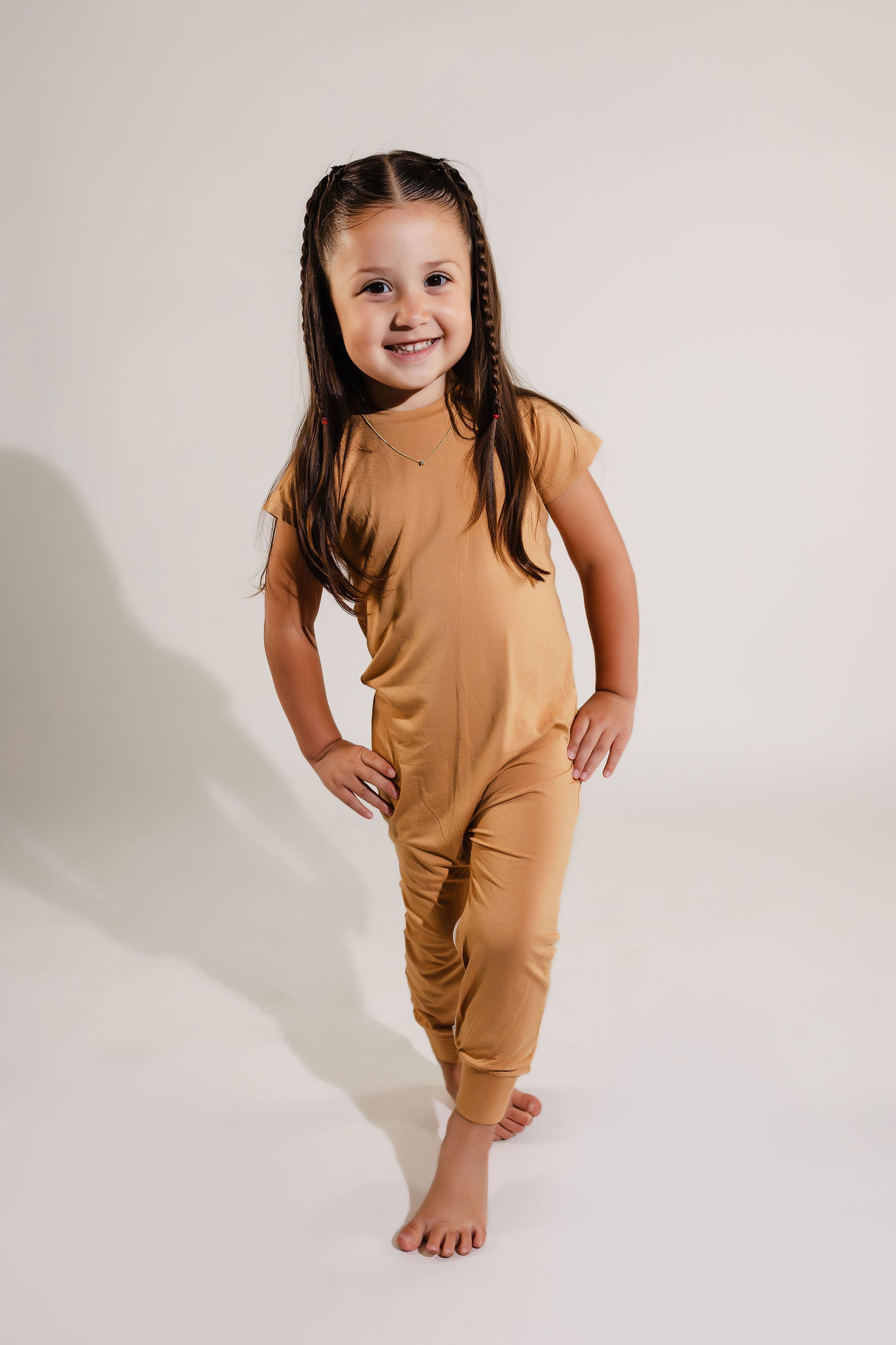 Camel Bamboo Lyocell Zip Romper - Zipease
