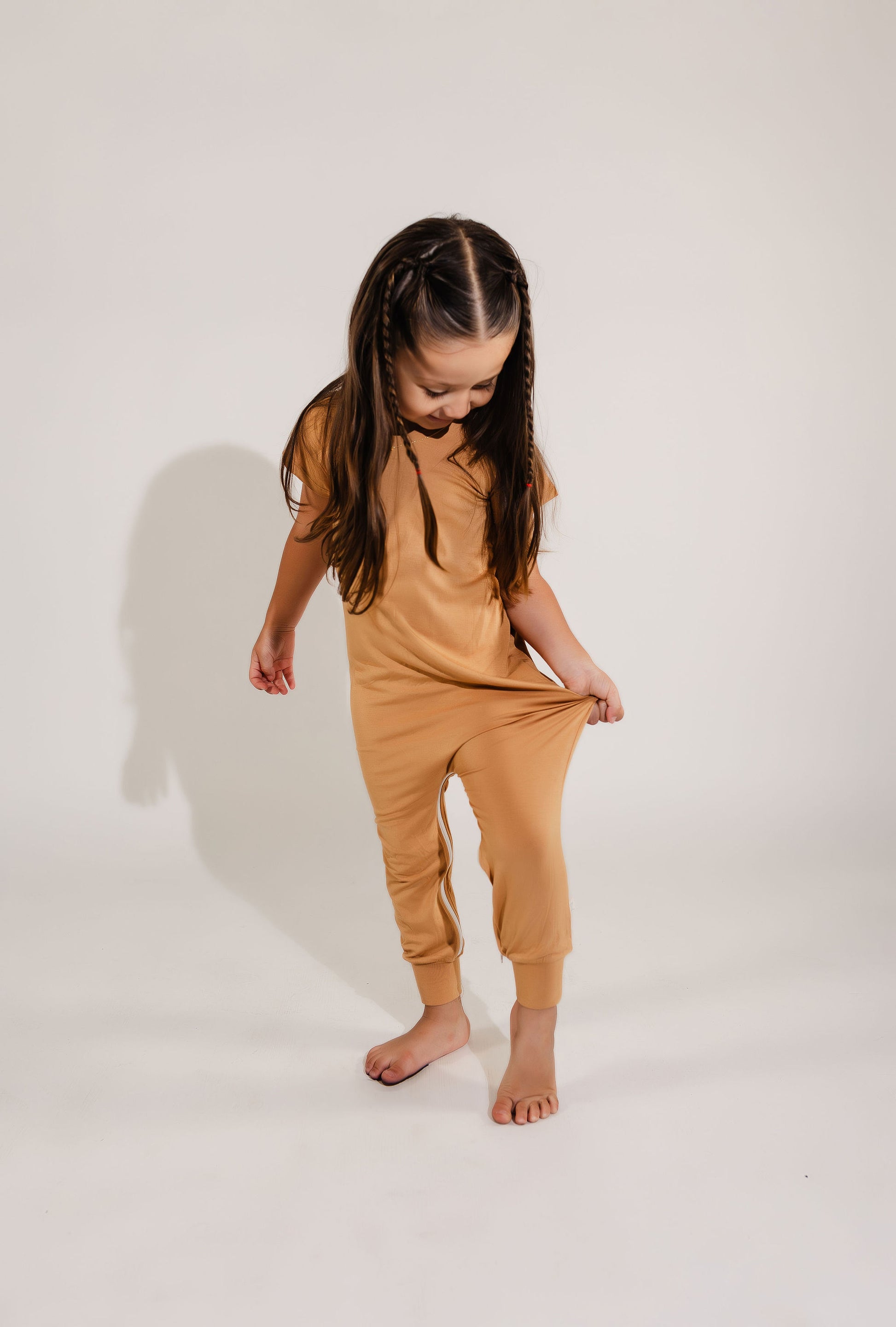 Camel Bamboo Lyocell Zip Romper - Zipease