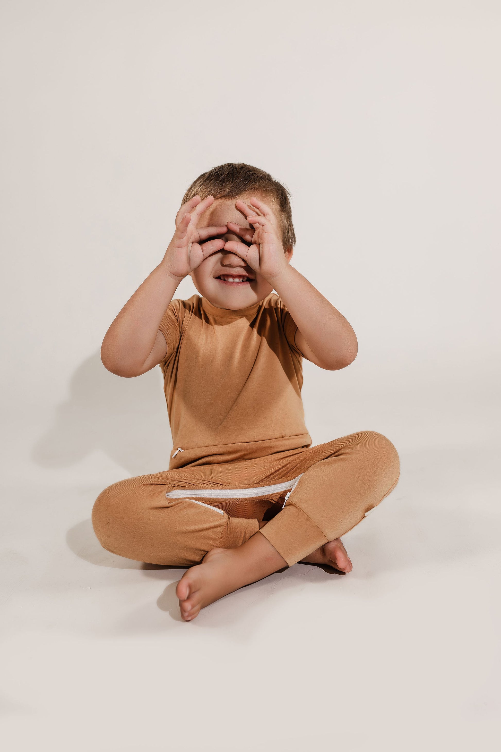 Camel Bamboo Lyocell Zip Romper - Zipease