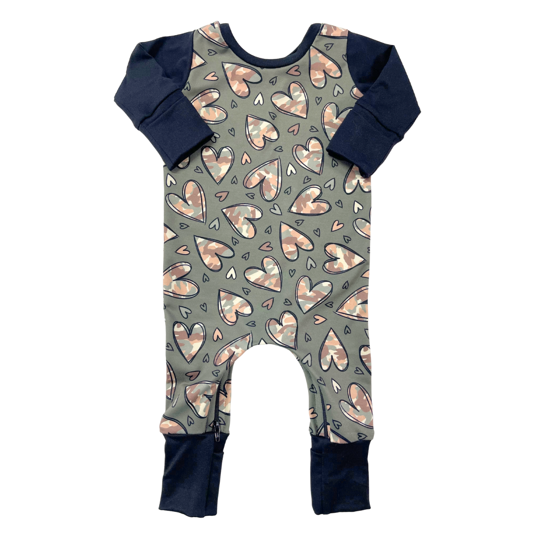 Camo Hearts Zip Romper - Zipease
