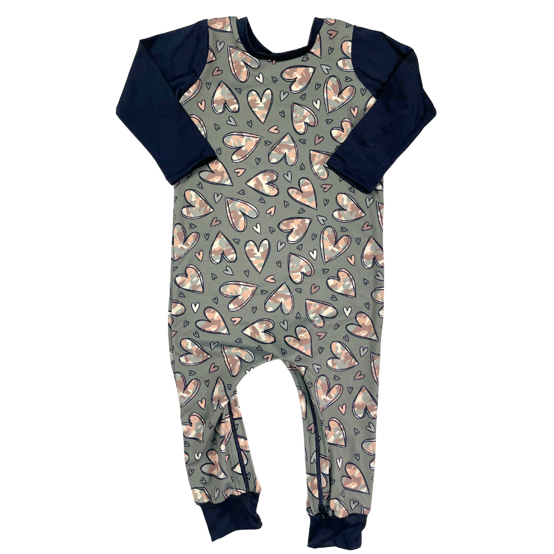 Camo Hearts Zip Romper - Zipease