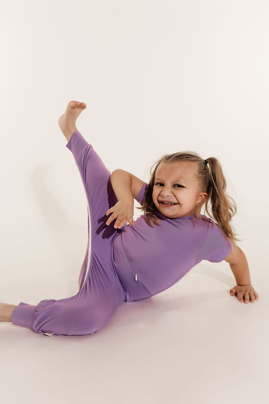 Lavender Bamboo Lyocell Romper with G-Tube Access - Zipease