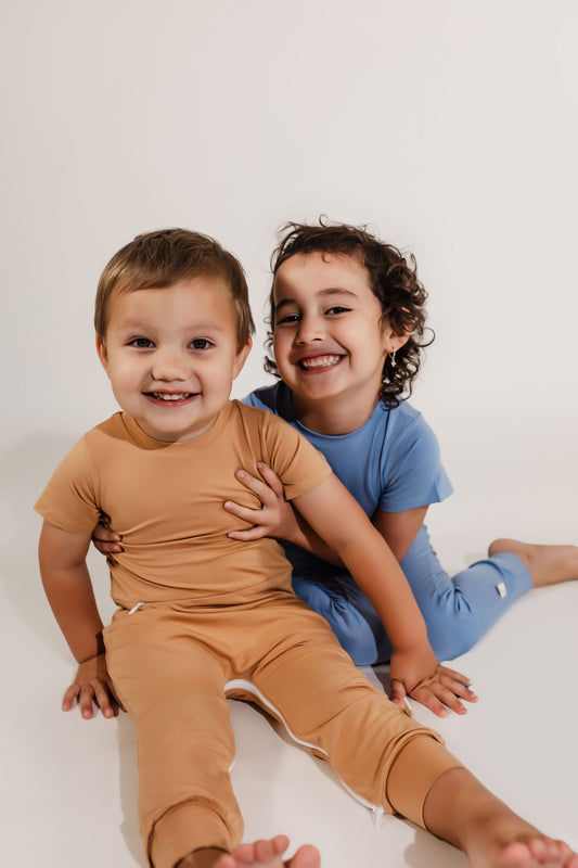 Camel Bamboo Lyocell Romper with G-Tube Access - Zipease