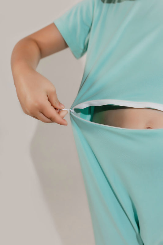 Mint Bamboo Lyocell Romper with G-Tube Access - Zipease
