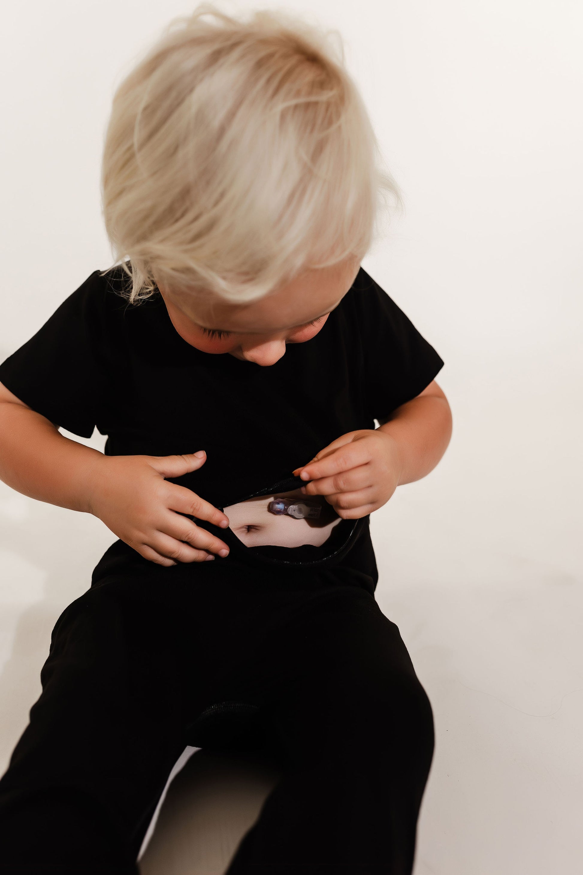 Black Bamboo Lyocell Romper with G-Tube Access - Zipease