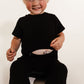 Black Bamboo Lyocell Romper with G-Tube Access - Zipease