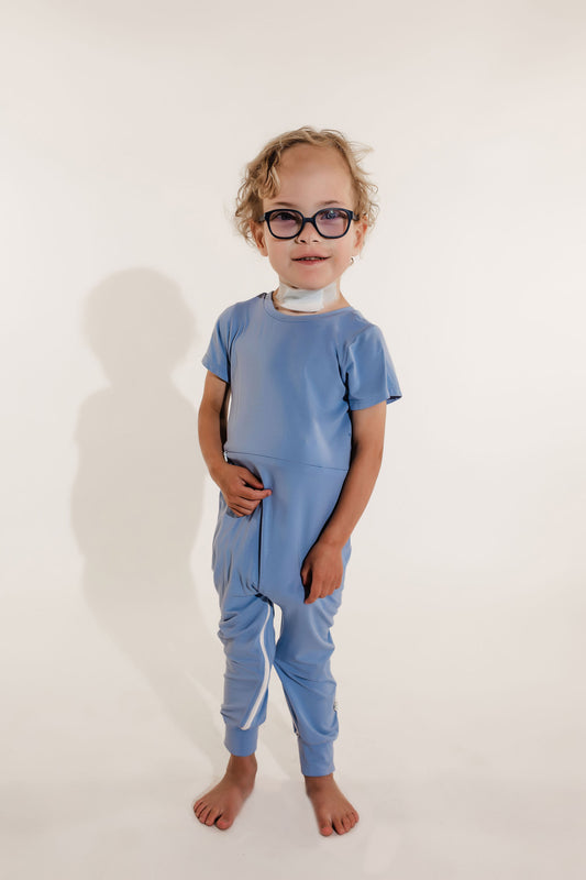 Ocean Bamboo Lyocell Romper with G-Tube Access - Zipease