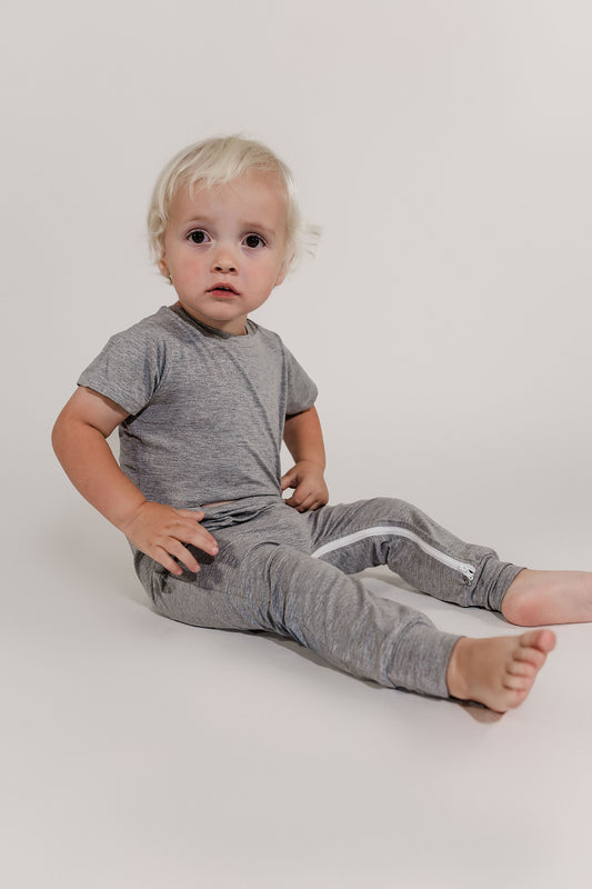 Grey Bamboo Lyocell Romper with G-Tube Access - Zipease
