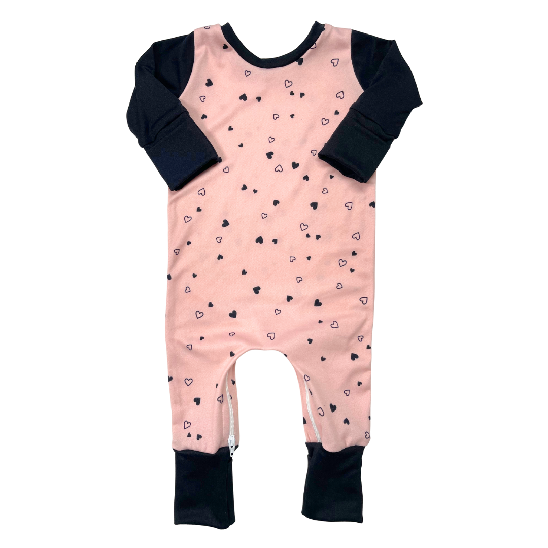 Little Black Hearts Zip Romper - Zipease
