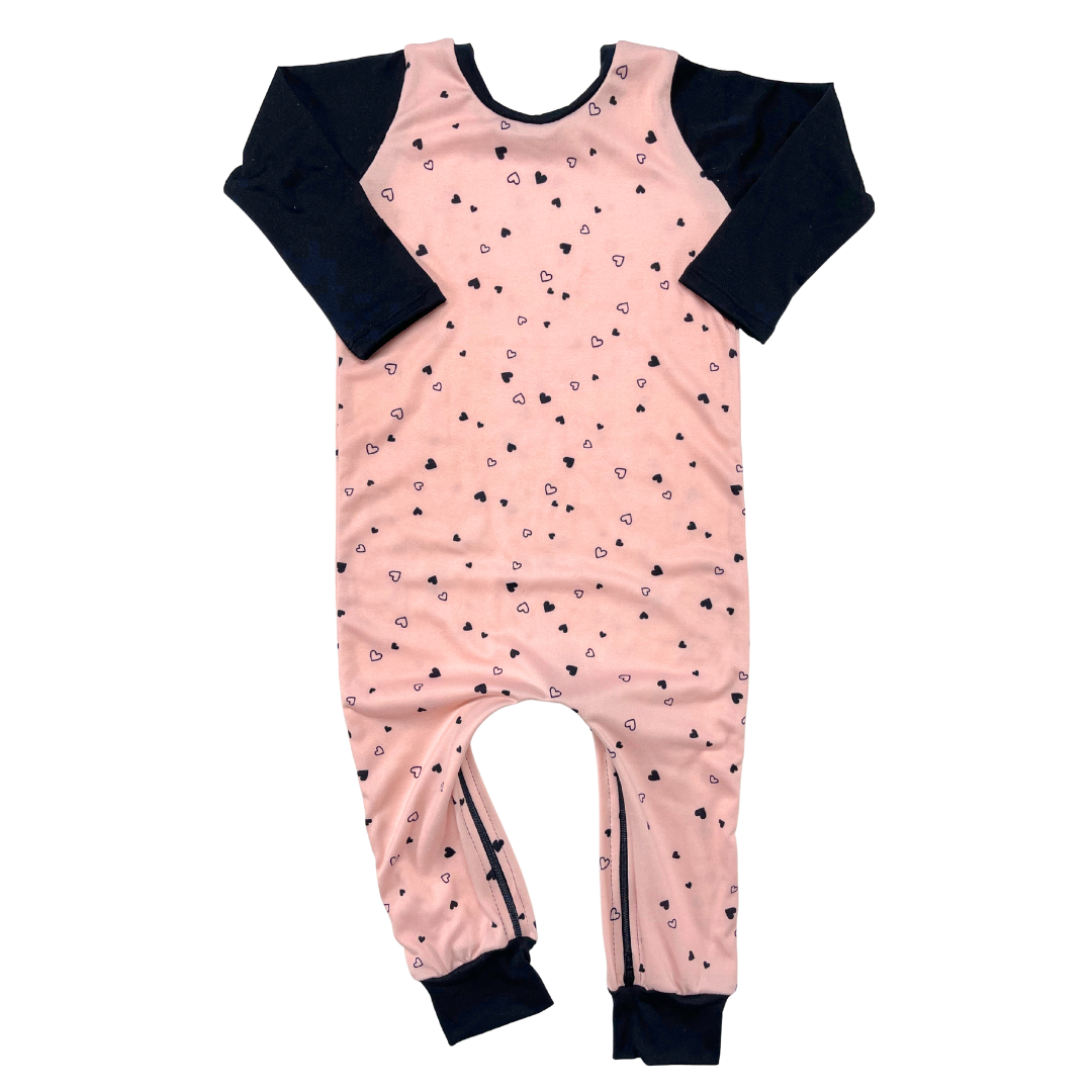Little Black Hearts Zip Romper - Zipease