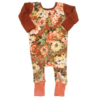 Rust Floral Zip Romper