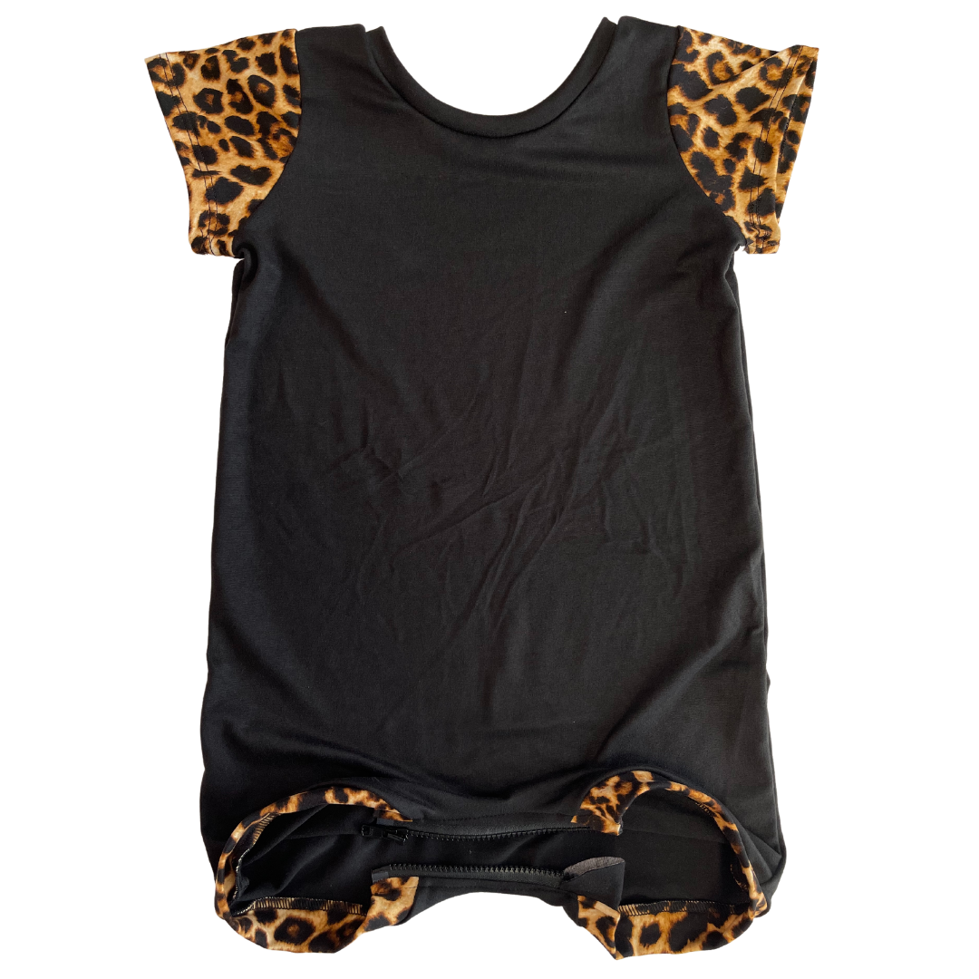 Black + Cheetah Summer Zip Baby Romper - Zipease