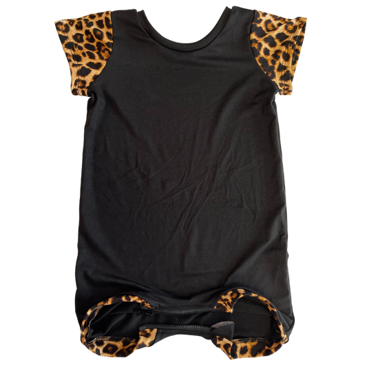 Black + Cheetah Summer Zip Baby Romper - Zipease