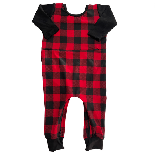 Buffalo Plaid Zip Romper with G-Tube Access - Zipease