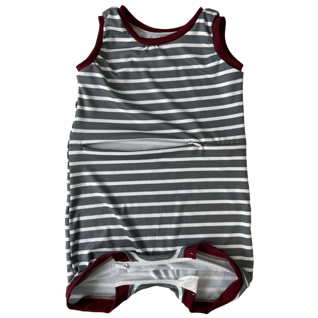 Grey Stripe Tank with G-Tube Access - Zipease
