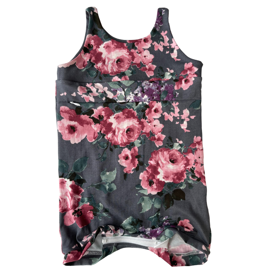 Grey Floral Tank with G-Tube Access - Zipease